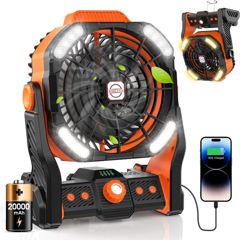 Photo 1 of DOWILLDO 20000mAh Battery Operated Portable Fan - Rechargeable Outdoor Camping Fan with LED Lantern, Personal Cooling Fan for Bedroom with Cold Air, Table Fan for Travel, Hiking, Fishing, Picnic
