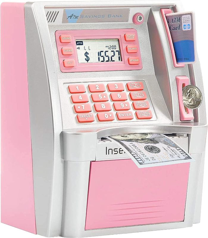 Photo 1 of 2023 Upgraded ATM Piggy Bank for Real Money for Kids Adults,Toy Money Bank with Card,Password,Coin Recognition,Bill Feeder,Balance Calculator,Electronic Money Safe Coin Box,Hot Gift for Boys Girls
