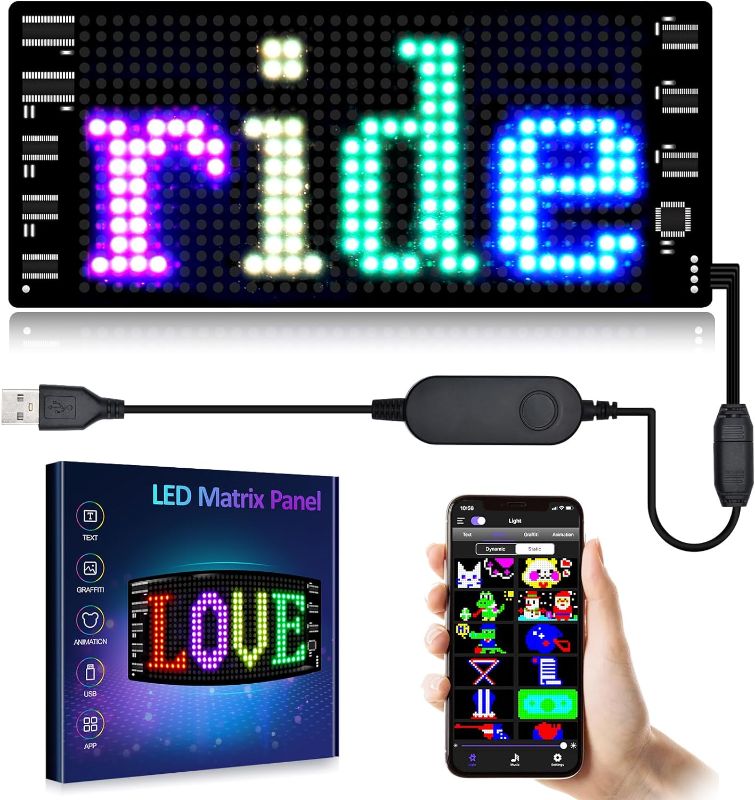 Photo 1 of GOTUS LED Car Sign,Scrolling LED Sign,Programmable Flexible LED Matrix Panel,Bluetooth APP Control,DIY Design Text, Patterns, Animations
