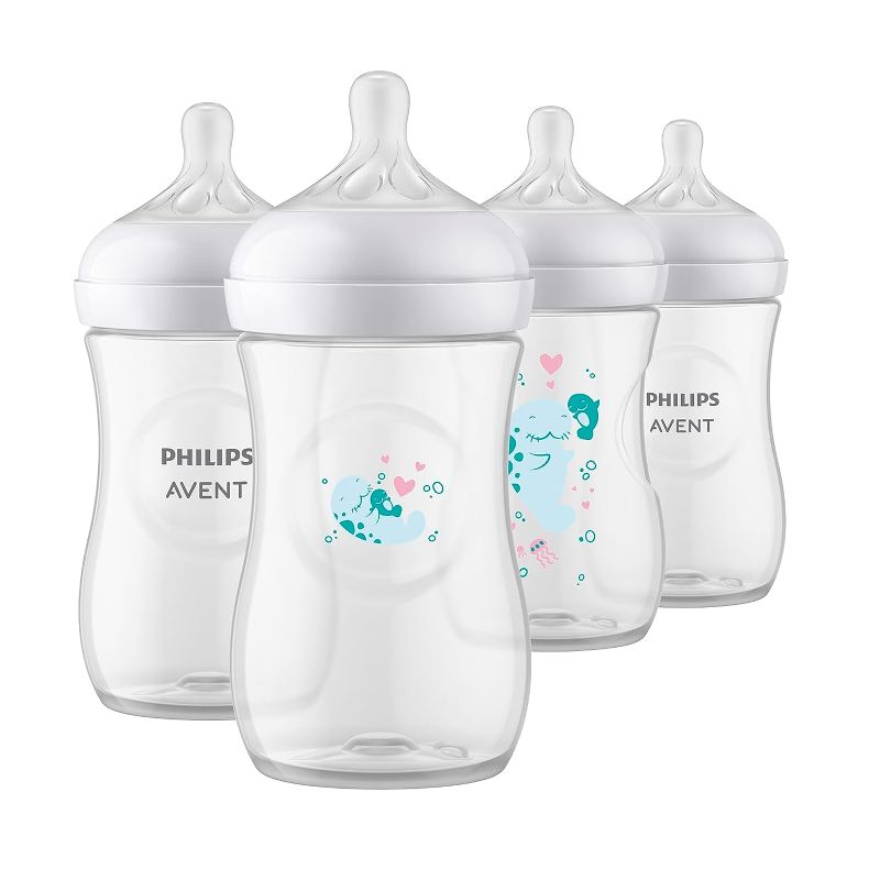 Photo 1 of Philips AVENT Natural Baby Bottles with Natural Response Nipple, with Manatee Design, 9oz, 4pk, SCY903/61
