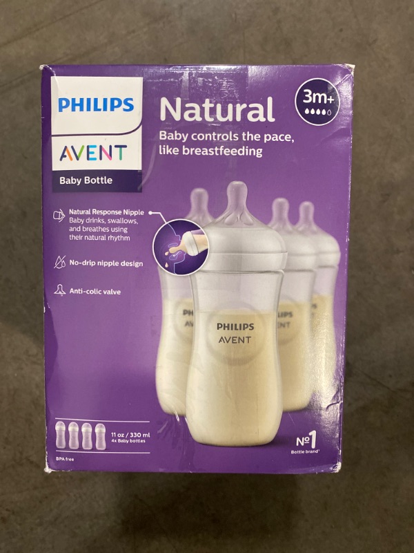 Photo 2 of Philips AVENT Natural Baby Bottles with Natural Response Nipple, with Manatee Design, 9oz, 4pk, SCY903/61
