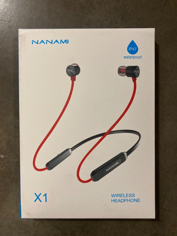 Photo 2 of NANAMI Earbuds, 5.0 Bluetooth Wireless Headphones, IPX7 Waterproof, in-Ear Earphones with Mic, HiFi Stereo Deep Bass Headsets, Magnetic Neckband, 15 Hours Playtime for Gym (Black with Red)
