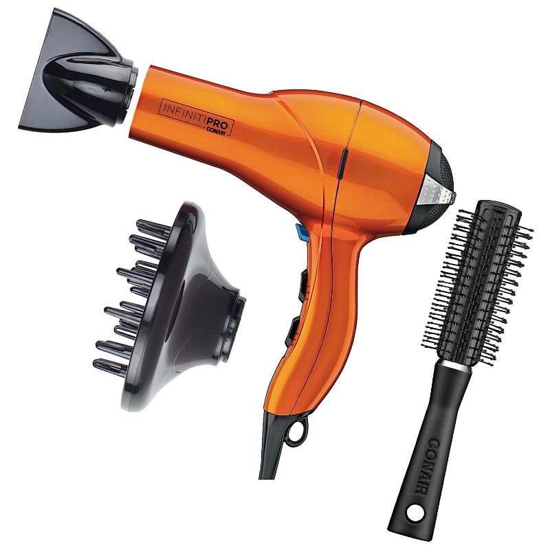 Photo 1 of INFINITIPRO by CONAIR Hair Dryer, 1875W Salon Performance AC Motor Hair Dryer, Conair Blow Dryer, Orange with Bonus Blow-Out Brush
