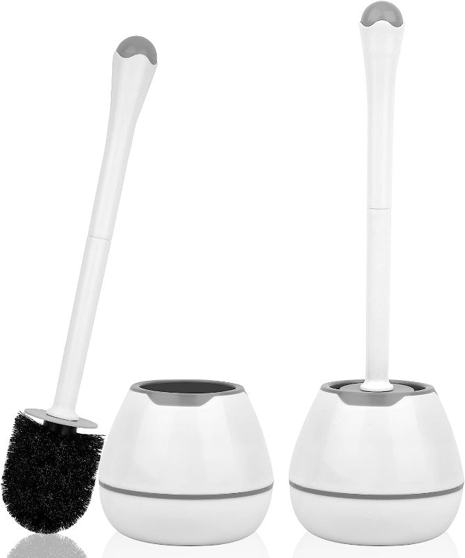 Photo 1 of Toilet Holder & Brush Bristle 2 Pack,  Plastic Holder Easy to Hide, Drip-Proof, Easy to Assemble, Deep Cleaning. No Handles 
