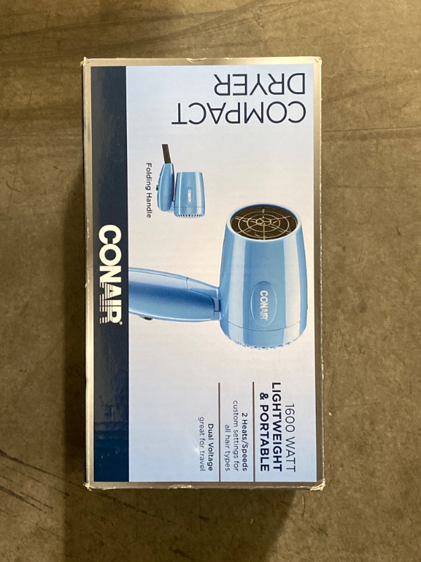 Photo 2 of Conair Travel Hair Dryer with Dual Voltage, 1600W Compact Hair Dryer with Folding Handle, Travel Blow Dryer
