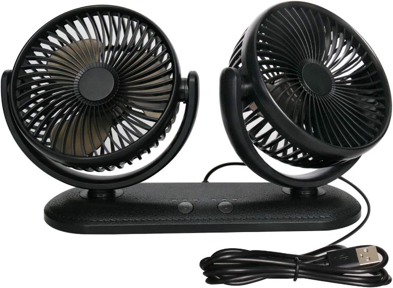 Photo 1 of TriPole Car Fan Portable Dual Head Electric Vehicle Mounted USB 300 Degree Rotation Auto Cooling Fan 3 Speed Strong Wind Desk Fan for Dashboard SUV RV Truck Sedan Home Office
