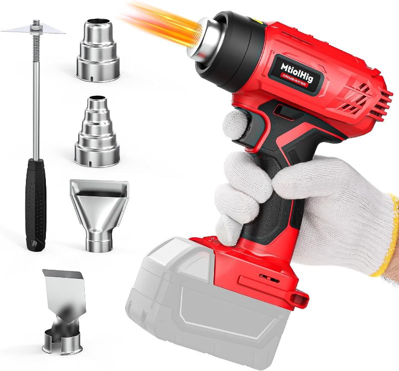 Photo 1 of Cordless Heat Gun for Milwaukee 18v Battery, 350w 990? Fast Heating Heavy Duty Hot Air Gun Tool,Portable Heat Gun with 4pcs Nozzles&scraper for DIY Crafts, Shrink Tubing, Paint, Stripping Wrapping
