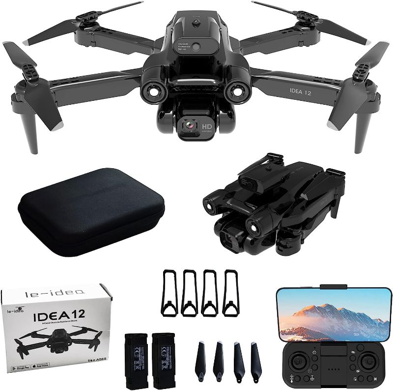 Photo 1 of IDEA12 Mini Drones with Camera 1080P, Foldable FPV RC Drone Quadcopter for Adults and Beginners with 360° Active Obstacle Avoidance, 2 Cameras, Altitude Hold, 360° Flip, Headless Mode, 2 Batteries, Helicopters Gifts
