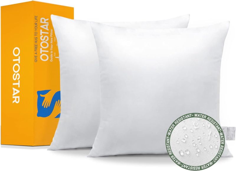 Photo 1 of OTOSTAR Pack of 2 Premium Waterproof Pillows Inserts, 20 x 20 Outdoor Decorative Throw Pillow Inserts Soft Fluffy Plump Cushion Inserts for Patio Garden Bench Farmhouse Sofa Couch Bed, White
