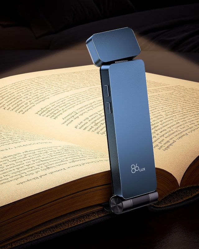 Photo 1 of 86lux Reading Light, Rechargeable Book Light for Reading in Bed, Ultralight Clip-on LED Bookmark Lamp with 3 Amber Colors & Stepless Dimming for Night Reading for Book Lovers, Kids, Blue
