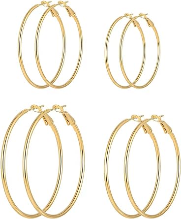 Photo 1 of 4 Pairs Gold Hoop Earrings for Women | 18K Gold Plated Huggie Hoop Earrings Set for Girls Hypoallergenic Cartilage Earrings Lightweight Small Hoop Earrings Set
