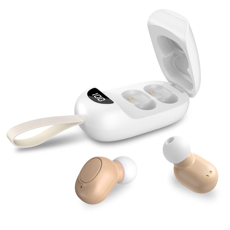 Photo 1 of Hearing Aids for Seniors Rechargeable with Noise Canceling, HearCare Nano Hearing Amplifiers for Adults with Charging Case, Digital Display, Anti-lost Lanyard, Beige
(Missing Left Earbud)