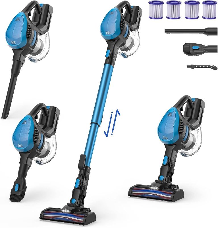 Photo 1 of TMA Cordless Stick Vacuum Cleaner, 25KPA Powerful 6-in-1 Handheld, Lightweight with 35 Mins Detachable Battery, with 4 HEPA&1.3L Dust Cup for Hard Floor&Pet Hair T180
