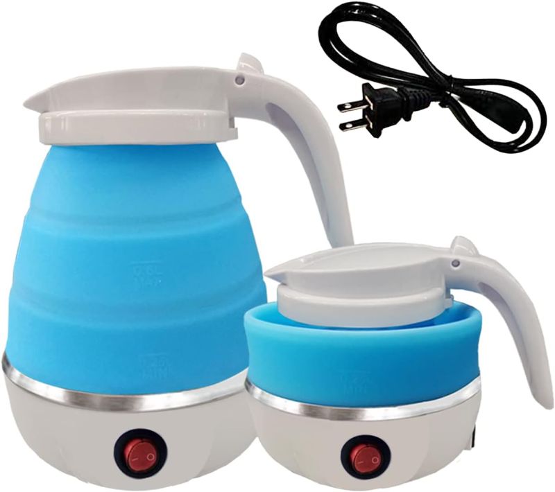 Photo 1 of Foldable Portable Electric Kettle with Food Grade Silicone, 6 Mins Fast Water Boiling Tea Pot Coffee Pot for Camping or Travel, Collapsible Kettle with Separable Power Cord 110V US Plug 600ML Blue
(Missing Cord)