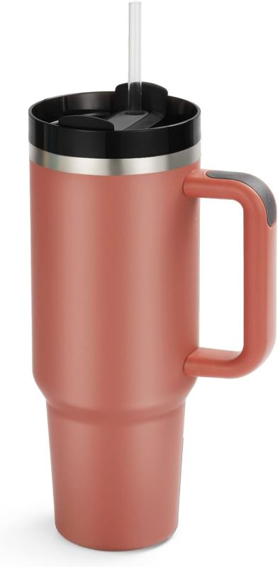Photo 1 of JOZELNK 40oz Tumbler with Handle Insulated Mug wtih Straw and Lid Stainless Steel Vacuum Double Wall Drinking Cup (Red Rust)
