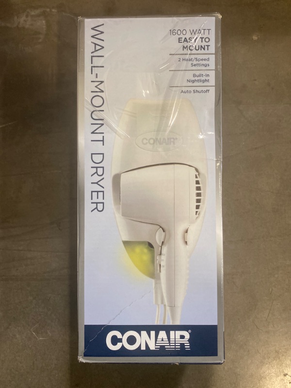 Photo 2 of Conair Wall-Mount Hair Dryer, 1600W Blow Dryer with LED Night Light
