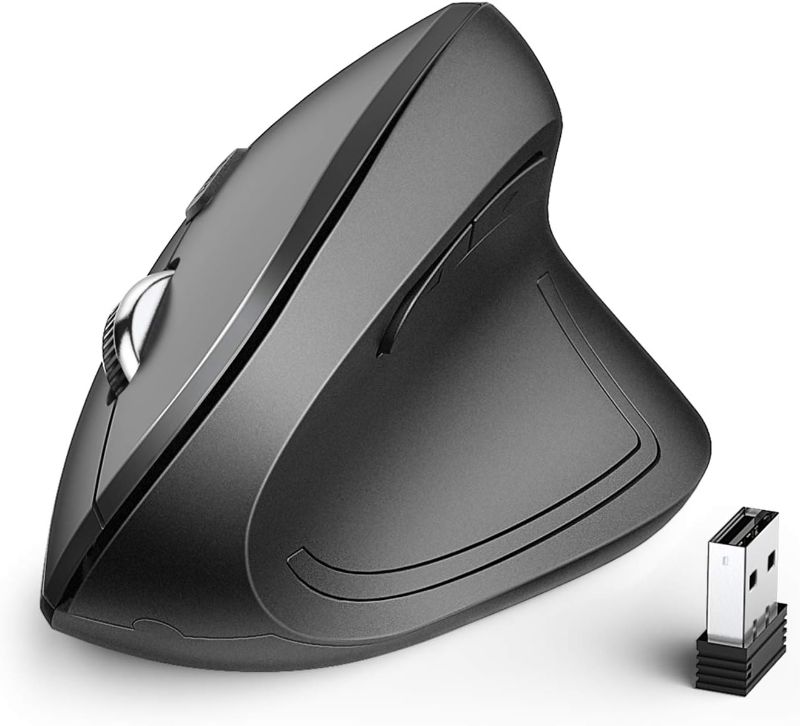 Photo 1 of iClever Ergonomic Mouse, WM101 Wireless Vertical Mouse 6 Buttons with Adjustable DPI 1000/1600/2000/2400 Comfortable 2.4G Optical Ergo Mouse for Laptop, Computer, Desktop, Windows, Mac OS, Gray Black
