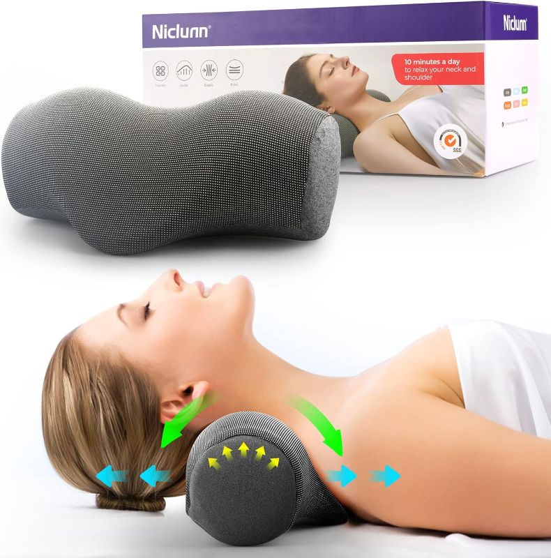 Photo 1 of Neck Pillow, Neck Stretcher for Neck Pain Relief, Neck Cloud for Hump, Cervical Neck Traction Pillow Device, Magnetic Therapy Pillowcase, Cervical Spine Stretch Pillow, Cervical Spine Alignment, Gray
