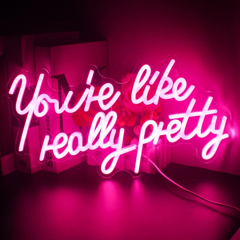 Photo 1 of Lucunstar You're Like Really Pretty Neon Signs,Pink Led Neon Light for Wall Decor,Neon Signs for Wall Decor,Light Sign for Wedding,USB Powered Led Neon Signs for Bedroom,Home Wall Decor,Party Light
