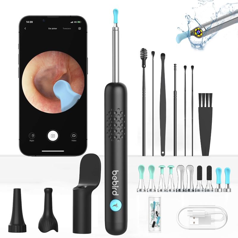 Photo 1 of BEBIRD R1 Ear Wax Removal Tool - Spade Ear Cleaner with Ear Camera, 1080P Ear Scope, Earwax Remover Picker with 10 Replacement Tips Ear Pick with 6 LED Light for Earwax Cleaning, Support iPhone, Black
