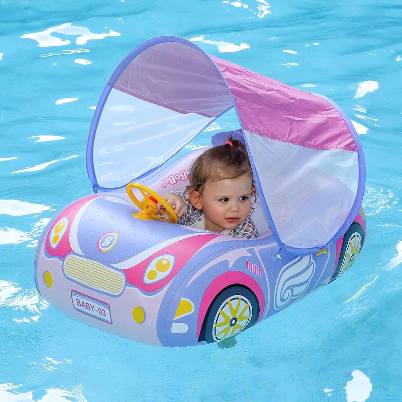 Photo 1 of Swimbobo Toddler Pool Float Inflatable Car Baby Swim Float with Adjustable Sun Canopy and Safety Seat Pool Toys for Kids 1-4 Years Old
