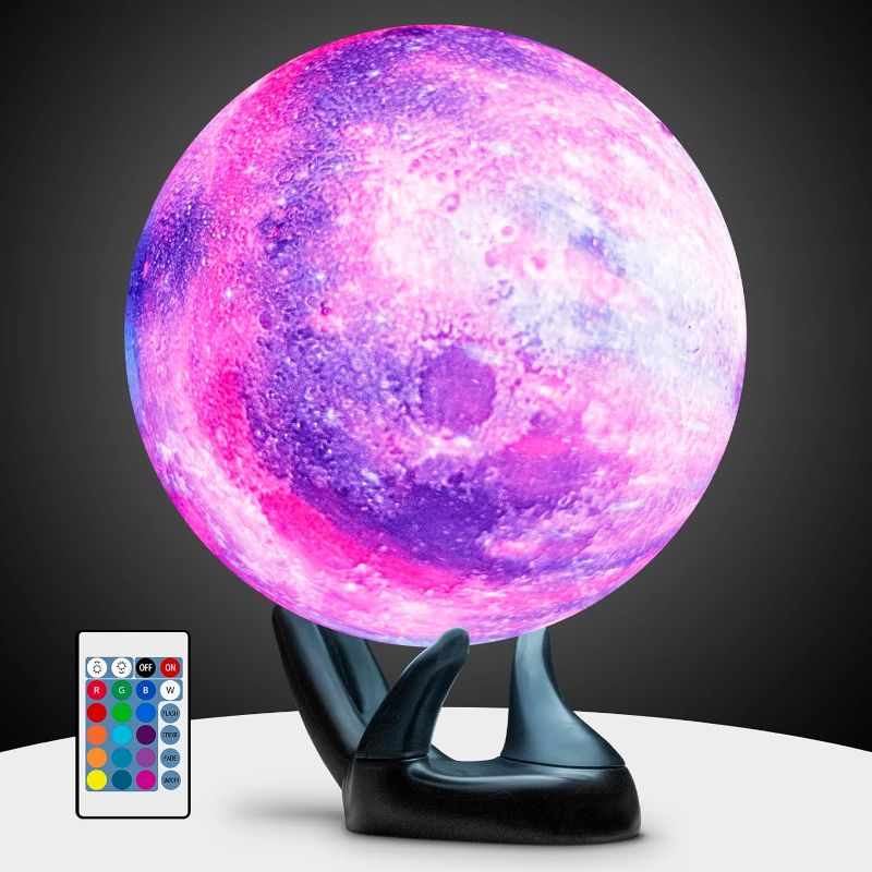 Photo 1 of GZOKMOG Moon Lamp, 3D Printing Galaxy Lamp 16 Colors Moon Lamp for Bedroom, Remote/Touch Control and USB Rechargeable, Birthday Gifts for Teenage Girls Boys Kids (7.1inch Black Hand Stand)
