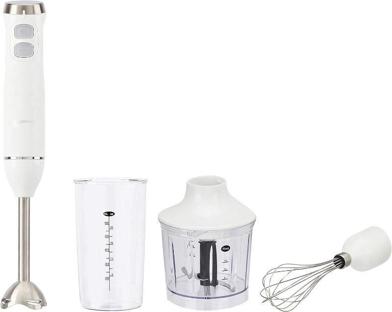 Photo 1 of Amazon Basics Multi-Speed Immersion Hand Blender with Attachments - White
