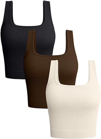 Photo 1 of OQQ Women's 3 Piece Tank Tops Ribbed Seamless Workout Exercise Shirts Yoga Crop Tops
(L)