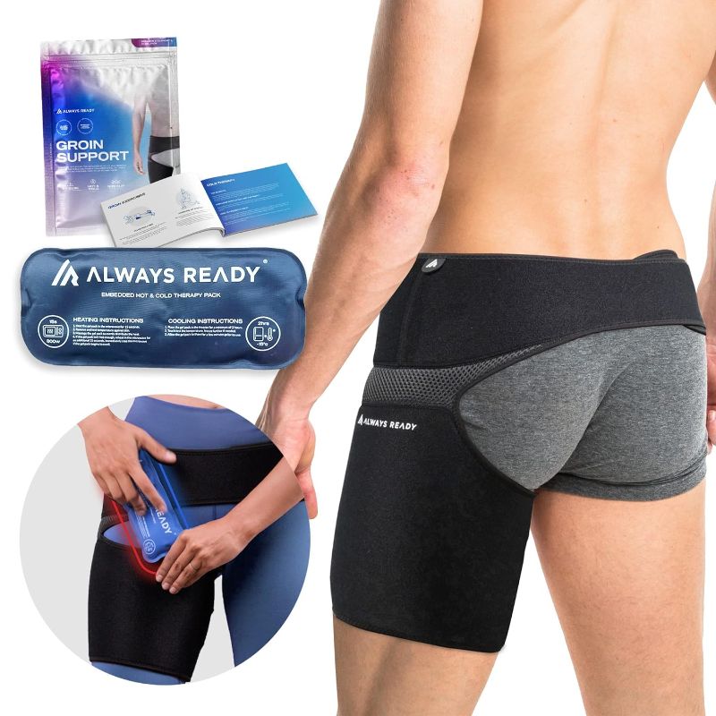 Photo 1 of Always Ready Hip Brace for Sciatica Pain Relief with Hot & Cold Gel Pack, SI Belt/Sacroiliac Adjustable Compression Wrap for Groin, Thigh, Leg & Hamstring, Men & Women (XS-S)
