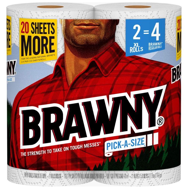 Photo 1 of Brawny Paper Towels, XL Rolls, White, Pick-A-Size Sheets, 2 Count of 120 Sheets Per Roll, 2 Count (Pack of 1)
