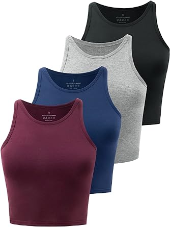Photo 1 of Kole Meego Crop Tops for Women Workout Cropped Tank Top High Neck Camisole Yoga Shirts Athletic Undershirts 4 Pack (XL)
