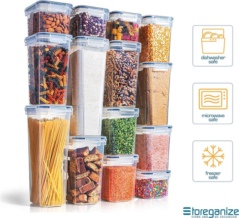 Photo 1 of Storeganize 16pc Airtight Food Storage Containers With Lids, Great Pantry Storage Container Set WITH INGENIOUSLY DESIGNED LIDS, BPA Free Kitchen Storage Containers For Pantry Organization and Storage
