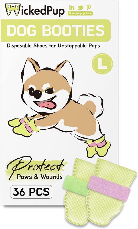 Photo 1 of WICKEDPUP Pet Booties for Dogs & Cats, 36ct | Disposable Socks to Prevent Licking | Puppy Shoes for Paw Protection Against Heat, Hot Pavement | Wound Recovery Boots Foot Covers for Injured Paw
