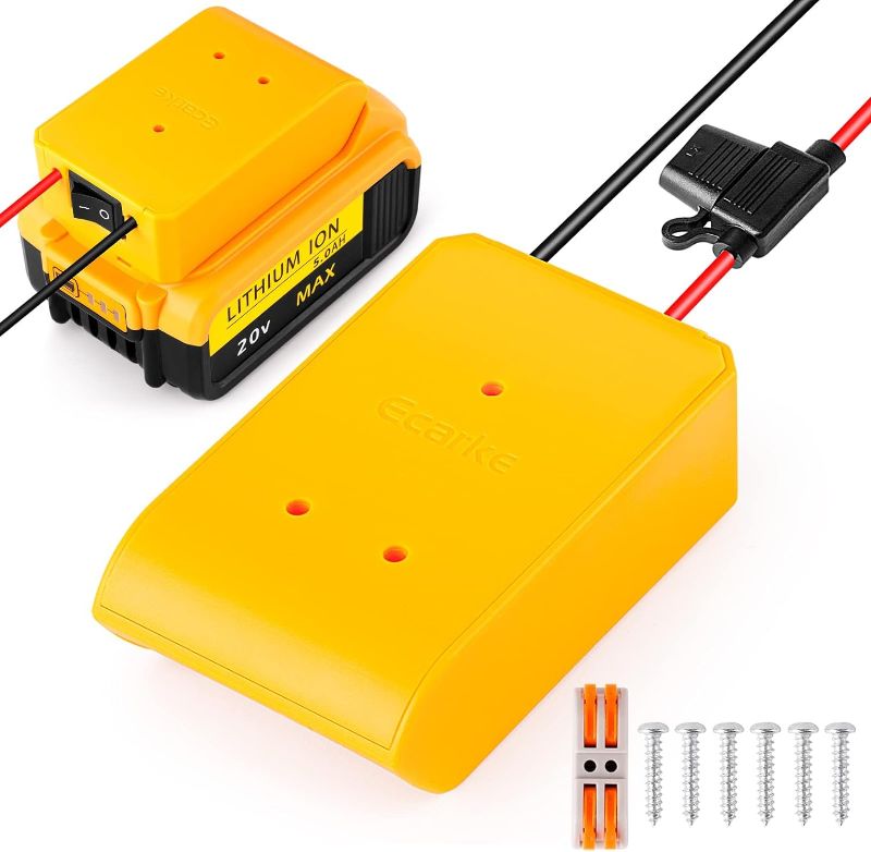 Photo 1 of Ecarke Power Wheels Adapter Battery Adapter for DeWalt 20V Max Battery 18V,for DIY Ride On Truck, Robotics,RC Toys 12 Gauge Robotics with Fuse & Switch Power Convertor Dock Power Connector?1 Pcs?
