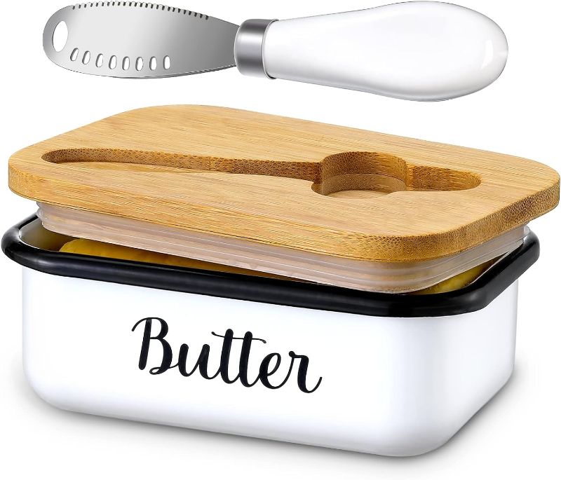 Photo 1 of Butter Dish with Lid and Butter Curler Knife for Countertop - Unbreakable Metal Keeper Container with High-quality Double Silicone Sealing, for Kitchen Farmhouse Decor
