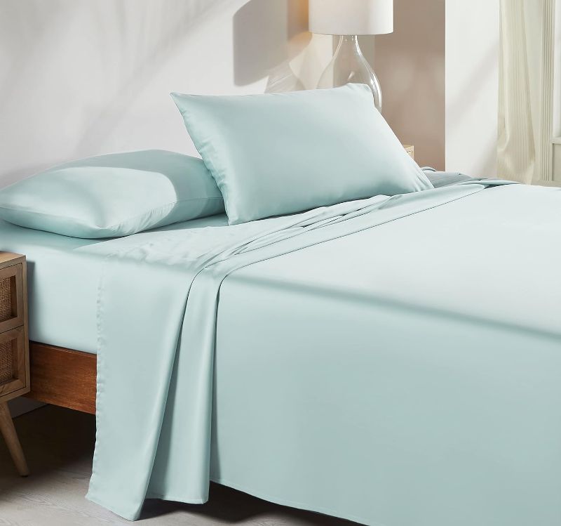 Photo 1 of California Design Den Soft 100% Cotton Sheets Full Size Bed Sheet Set with Deep Pockets, 4 Pc Full Size Sheet Sets with Sateen Weave, Cooling Sheets (Seafoam)
