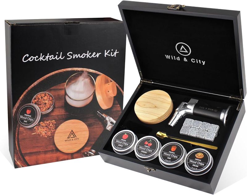 Photo 1 of Cocktail Smoker Kit, Whiskey Smoker Kit, Cocktail Smoker Kit with Torch, Bourbon Smoker Kit, Drink Smoker Infuser Kit, Old Fashioned Smoker Kit, Whiskey Gifts (Black)
