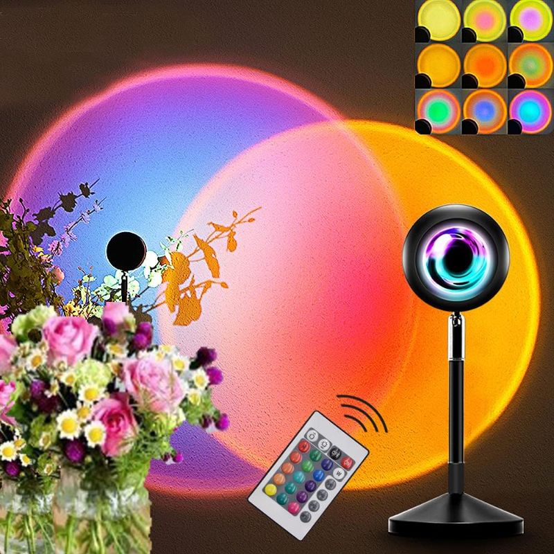 Photo 1 of HONRG Sunset Lamp Sunset Light Aesthetic Room Decor Sunset Projection Lamp 16 Colors Changing & Fade Mode with USB Port Multiple Colors Night Light Home Decor lamp Gift for Christmas, Birthday
