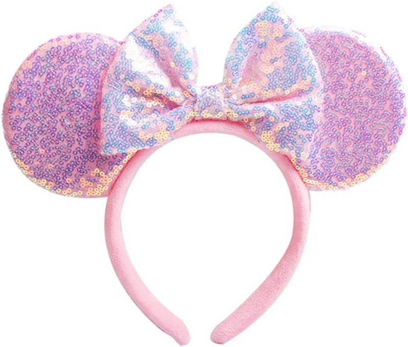 Photo 1 of Unisex Mouse Ears Headbands With Bow & Snowflake & Sequins, for Cartoon Princess Costume Cosplay Decoration, Glitter Christmas Party for Girls & Women & Adult