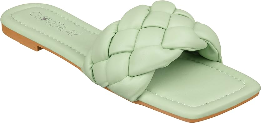 Photo 1 of CLOVERLAY Yara Women's Square Open Toe Slides Braided Woven Single Band Slip on Flat Sandals
(8)