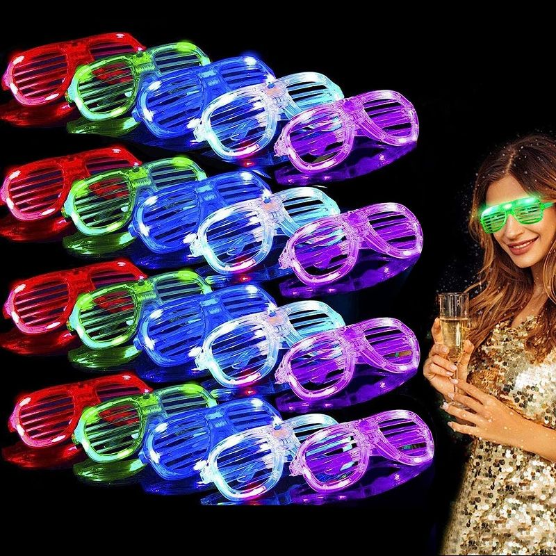 Photo 1 of 20 Pack LED Glasses New Years Eve Christmas Party Supplies, 6 Colors Light Up Glasses Shutter Shades Glow Sticks Glasses Led Party Sunglasses Kids/Adults Glow In Dark Party Favors Neon Carnival Party
