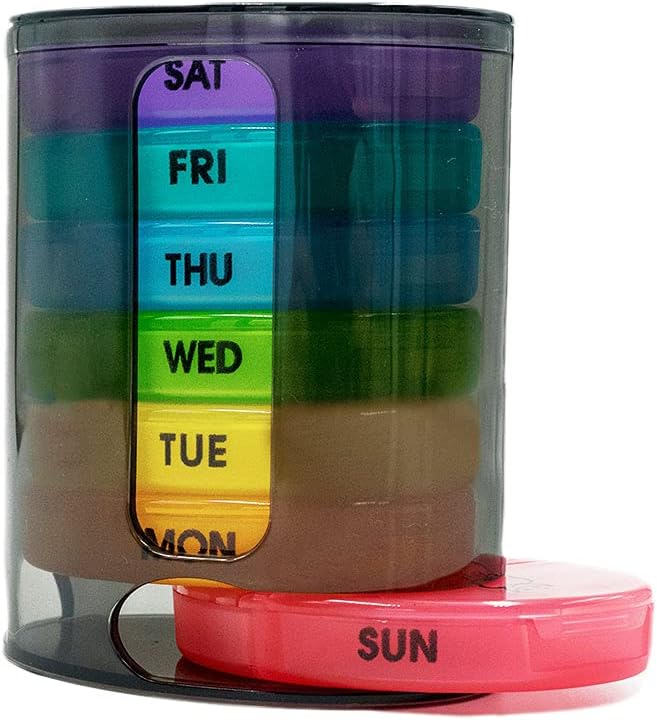 Photo 1 of GIIYAA Weekly Pill Organizer (Twice-A-Day), Portable 7 Day Pill Box Case with Stackable AM/PM Compartments for Pills, Vitamin, Fish Oil, Supplements,Rainbow
