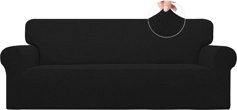 Photo 1 of Easy-Going Stretch Sofa Slipcover 1-Piece Sofa Cover Furniture Protector Couch Soft with Elastic Bottom for Kids, Polyester Spandex Jacquard Fabric Small Checks (Sofa, Black)
