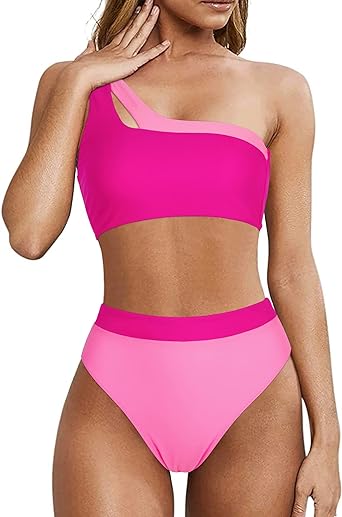 Photo 1 of MOOSLOVER Women Cutout One Shoulder High Waisted Bikini High Cut Two Piece Swimsuits
(M)