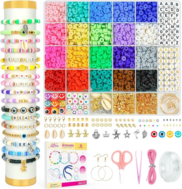 Photo 1 of Dowsabel Clay Beads Bracelet Making Kit for Beginner, 5000Pcs Heishi Flat Preppy Polymer Clay Beads with Charms Kit for Jewelry Making, DIY Arts and Crafts Birthday Gifts Toys for Kids Age 6-12
