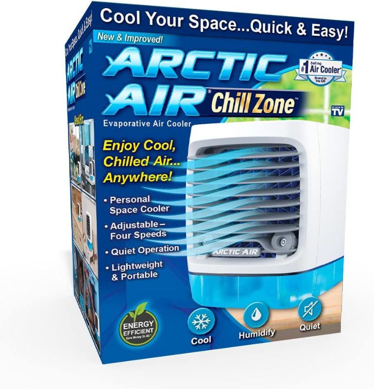 Photo 1 of Arctic Air Chill Zone Evaporative Cooler with Hydro-Chill Technology, Portable Fan with 4 Adjustable Speeds, 8-Hour Cooling, Fan for Bedroom, Living Room, Basement, Office & More
