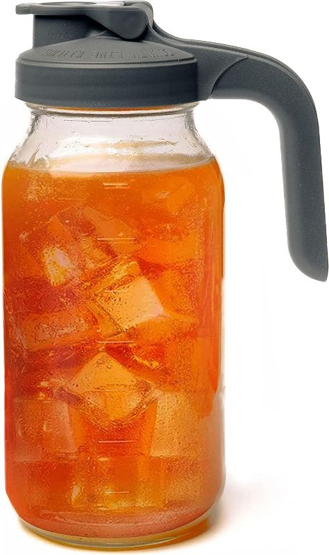 Photo 1 of County Line Kitchen Glass Mason Jar Pitcher with Lid - Wide Mouth, 2 Quart (64 oz / 1.9 Liter) - Heavy Duty, Leak Proof - Sun & Iced Tea, Cold Brew Coffee, Breast Milk Storage, Flavored Water & More
