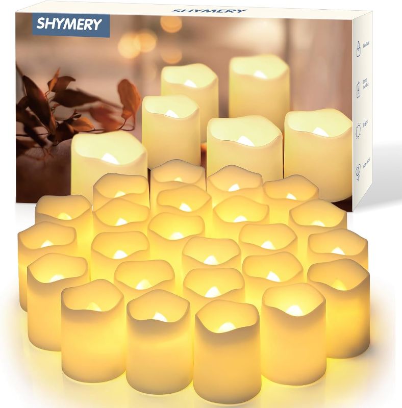 Photo 1 of SHYMERY Flameless Votive Candles, Flickering Electric Fake Candle,24 Pack 200+Hour Battery Operated LED Tea Lights in Warm White for Wedding, Table, Festival, Halloween,Christmas Decorations
