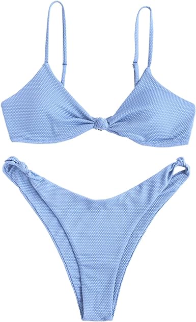 Photo 1 of ZAFUL Women's Sexy Triangle Bikini Set Cami String Swimwear Texture High Cut Thong Swimsuit Cheeky Two Piece Bathing Suit
(M)