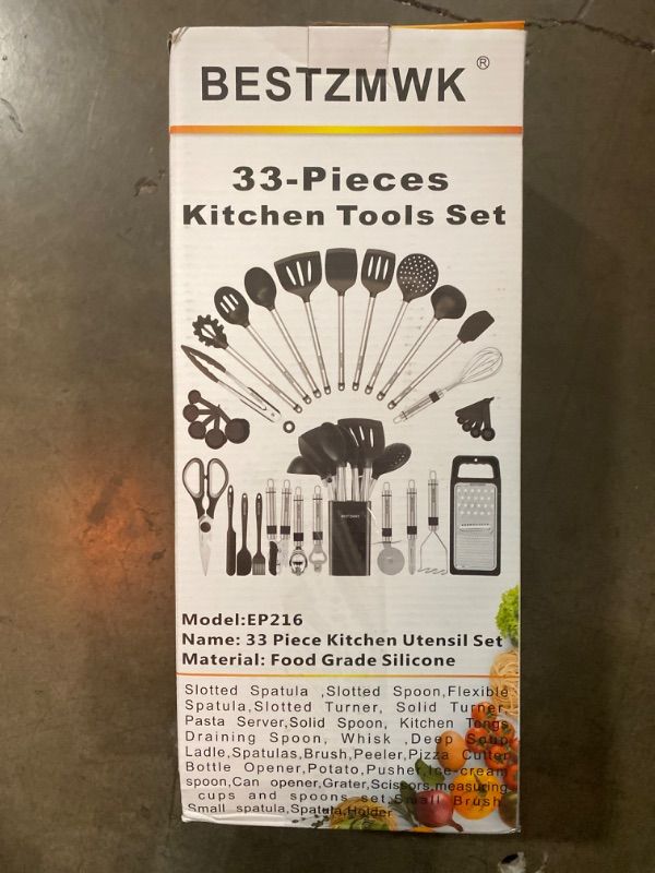 Photo 2 of Kitchen Utensil Set-Silicone Cooking Utensils-33 Kitchen Gadgets & Spoons for Nonstick Cookware-Silicone and Stainless Steel Spatula Set-Best Kitchen Tools, Useful Pots and Pans Accessories
